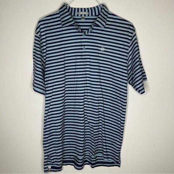 Peter Millar Sky Blue / Navy Striped Short Sleeve Crown Golf Polo Size Large - Picture 4 of 8